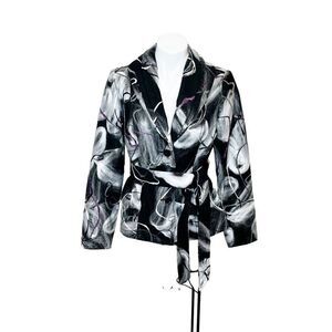 Lana Lee gray, black and purple wool blend belted coat